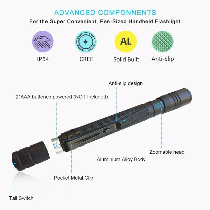 Cosmoing Zoomable 395nm UV Light Penlight Scalable Clip Blacklight Flashlight