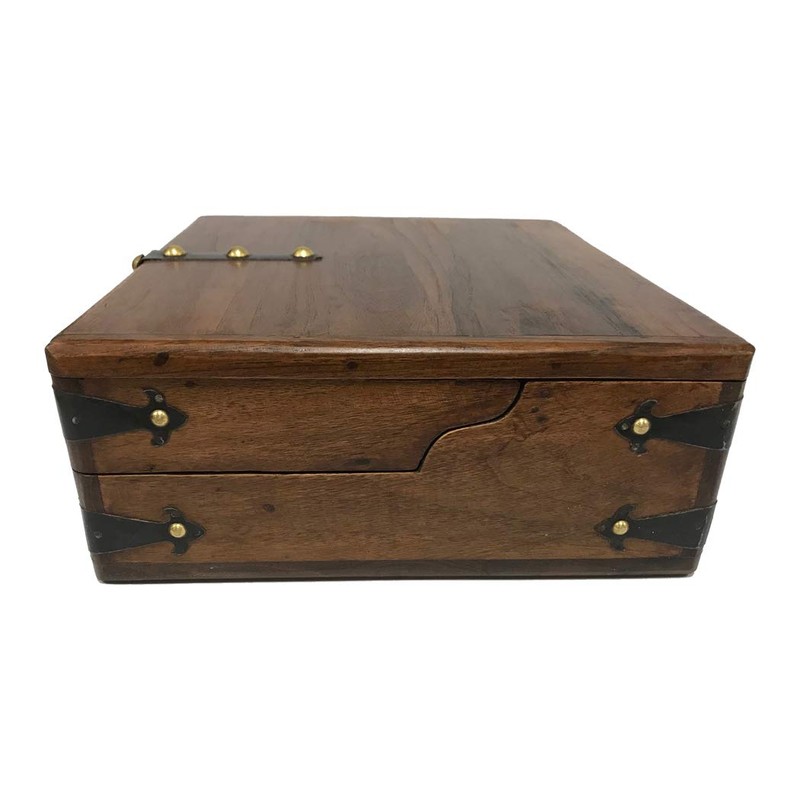 SCHOONER BAY 10-1/2" Colonial Style Distressed, Teak Wood Writing Box