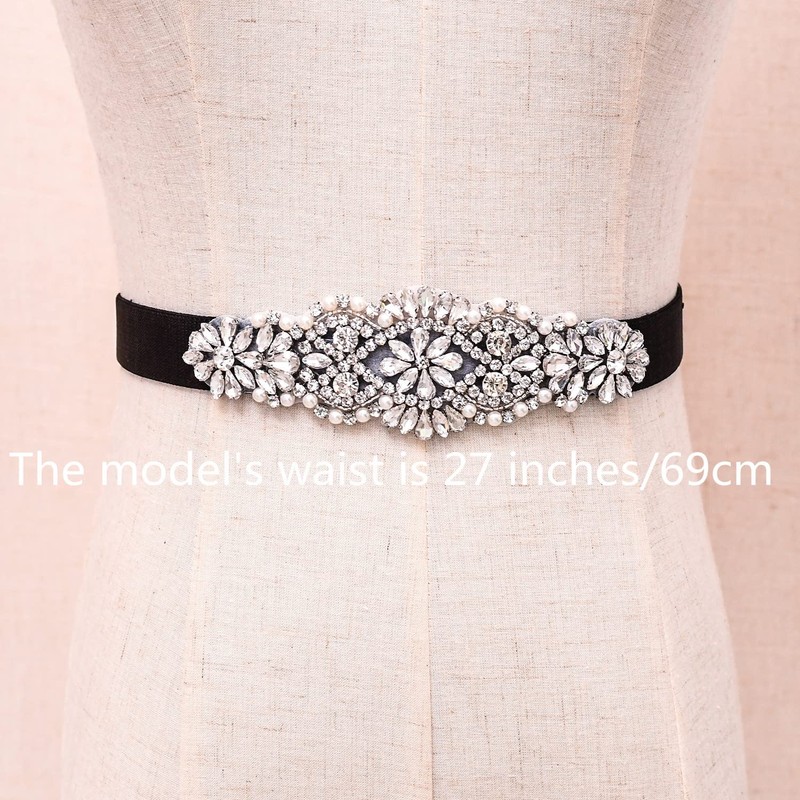 ULAPAN Rhinestone Black Elastic Belts for Women Interlocking Stretch Belt(S394),