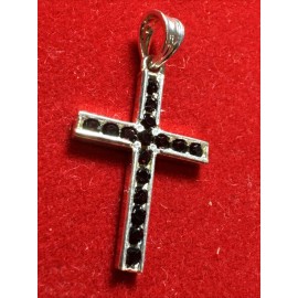 Sterling Silver .925 Decorative Cross ( 1990 -2000 ) with 16 Garnet color CZ