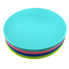 YUYUHUA Plastic Plates Reusable 10 inch - Kitchen Flat Dinner Plate - Dishwasher Safe & Microwavable Plates set of 12 - Kids Stacking Colorful for Indoor Outdoor (BPA Free)
