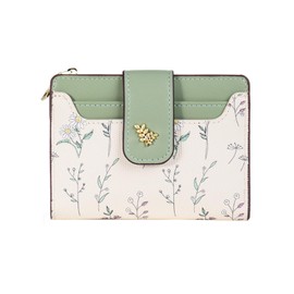 Floral Prints Short PU Leather Wallet for Women Small Clutch Bag Fashion Flower Purses (Green)
