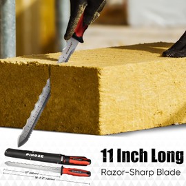 Pinoze 11" Insulation Knife, Stainless Steel Blade Insulation Cutter w/Laser Scale, Dual-Side Serrated Duct Knife Tool with Sheath for Cutting Heat Material Foam/Rockwool/Styrofoam, Garden Sod Cutter