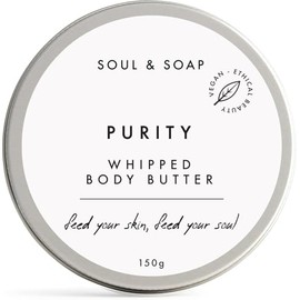 Purity Whipped Body Butter, Unscented, Natural Moisturiser with Shea and Cocoa Butter, Plastic Free Vegan - 150g