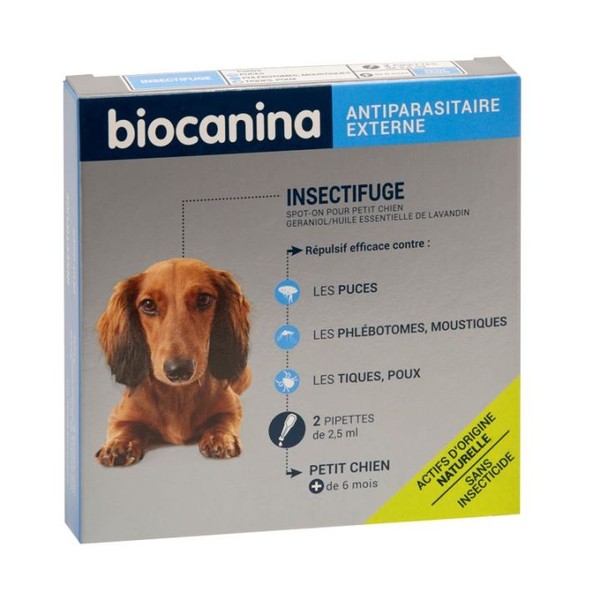 BIOCANINA INSECTIFUGE NATUREL SPOT-ON PETIT CHIEN 2 PIPETTES