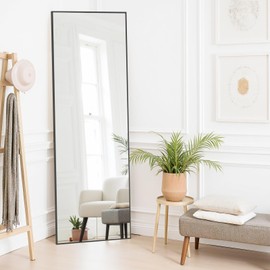 Mirror Full Length 64"x21" Rectangle Floor Mirror with Stand, Aluminum Alloy Frame & Shatterproof Glass Full Body Mirror, Freestanding Hanging or Leaning Wall Mirrors for Bedroom Closet Living Room