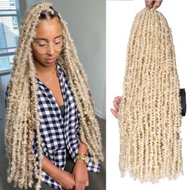 ZRQ 30 Inch Butterfly Locs Crochet Hair 613 Distressed Faux Locs, 6 Packs Handmade Boho Goddess Locs Pre looped Blonde Butterfly Loc Dreadlocks Extensions (6Packs,613#)