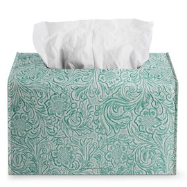QIELIZI Hand Towels Box Cover,PU Leather Tissue Box Cover Holder Compatible with Kleenex Disposable Paper Hand Towels Suitable for Dining,Kitchen,Bathroom(1-Carved Green2)