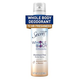 Secret Whole Body Deodorant Spray for Women, Almond Milk & Honey Scent, Aluminum Free Deodorant, 72 HR Odor Protection, 3.5oz