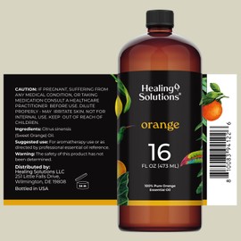 Healing Solutions Orange Essential Oil Bulk, 16oz - 100% Pure Large Bottle of Sweet Orange Essential Oil for Cleaning & More - Orange Essential Oil for Skin - Citrus Essential Oil Bulk