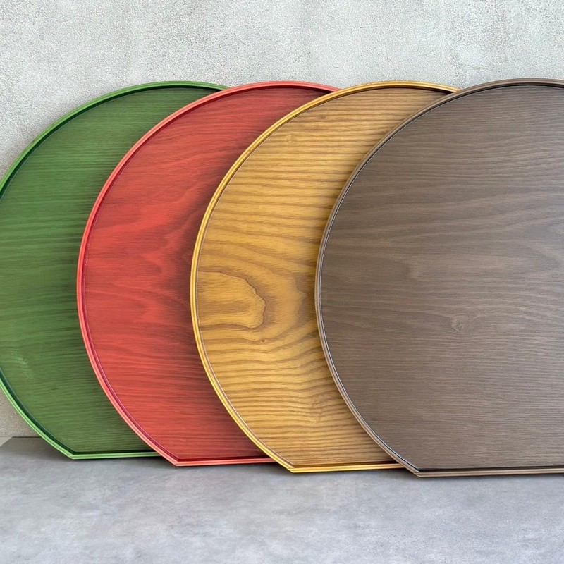 Yamaga Lacquerware Shop Color Half Moon Tray Wooden 14.2 inches