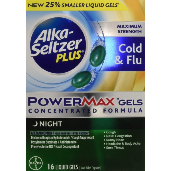 Alka Seltzer Plus Powermax Gels Night, 16 Count