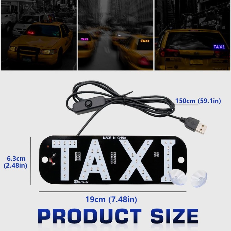 NSKANQI Taxi Sign Light USB On/Off Button, Bright Taxi LED