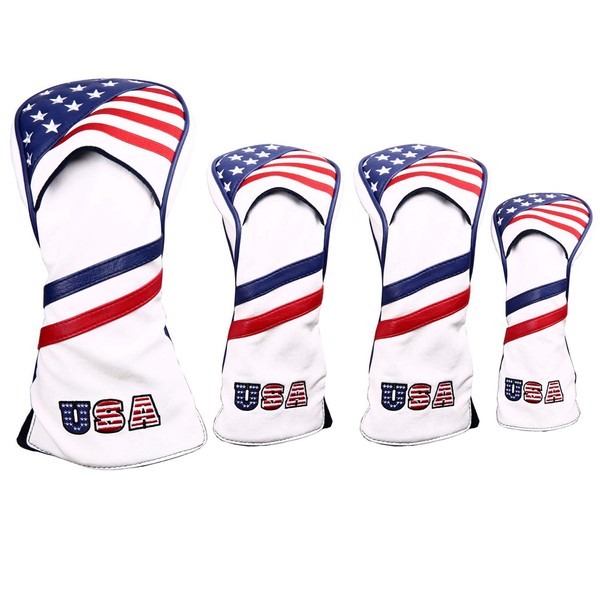 4pcs/Set 1 3 5 UT Golf Head Covers USA Stars and Stripes Driver Fairway Wood Hybrid Head Covers