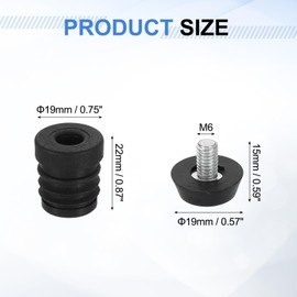 sourcing map 8 Set Leveling Feet, M6x19mm Plastic Adjustable Furniture Leg Leveling Round Threaded Insert Screw-in Glide Levelers for Table Chair Furniture, Black