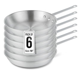 Restaurantware Met Lux 10 Inch Fry Pans, Set Of 6 Durable Frying Pans - Satin Finish, Triple-Riveted, Silver Aluminum Cooking Skillets, For Searing, Sautéing, And Browning Food