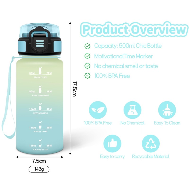 Motswedi Drinking Bottle with Straw, 0.5 L, BPA-Free, Leak-Proof, Suitable