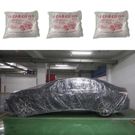Talyetar 3-Pack Disposable Plastic Car Covers - Universal Waterproof, Dustproof & Transparent Protective Cover for Sedan, SUV with Elastic Band (12.5ft x 21.7ft)