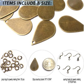 AKHAT Teardrop Metal Earring Blanks Set - 30 Premium Pieces with Earring Hooks and Jump Rings for Jewelry Making | Women's Teardrop Earrings | 7/8" 20 Gauge Brass | Antique Bronze Finish