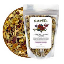 Nelson's Tea Chamomile Honey Vanilla - Herbal Loose Leaf Tea, Curated Blend with Honeybush, Chamomile, Lemongrass, Licorice Root, Toasted Coconut, and Bee Pollen - Perfect for Bedtime Brew (1.1 oz)