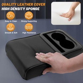Tongze Car Center Console Armrest with Cup Holder & Phone Holder, Leather Arm Pillow Cushion Universally Works on Consoles Open Upward