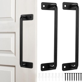 LiYiJiKeJi 2 Pcs Black Sliding Door Handles, 7.87" Hole Space Metal Pull Push Garden Gate Handles for Wooden Gates Shed Barn Door Bathroom Kitchen Cupboard Cabinet Garage Handle (200mm)