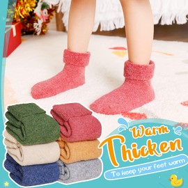 Eyean - Calcetines de lana para bebé, suaves, cálidos, gruesos, antideslizantes, para niños, 6 pares, Color sólido, 1-3 Años