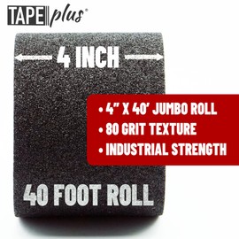 TapePlus - Anti Slip Tape for Stairs (Black 4" x 40 Feet Wide Tread) Waterproof Grip Tape for Outdoor/Indoor, Perfect 80 Grit Traction Non Slip Grip Tape for Stairs, Steps or Ramps
