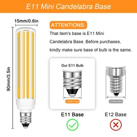 E11 LED Bulbs 12W COB Equivalent JDE11 120V 120W Halogen Chandelier LED Bulbs 1200LM 2700K Warm White Energy Saving T3/T4 Mini Base CRI85+ for Ceiling Fan, Chandelier Pack of 3