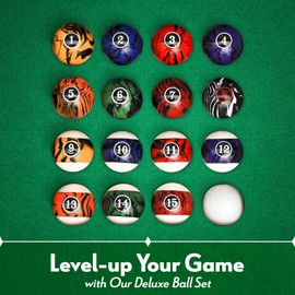 Iszy Billiards Pool Balls - 16 Piece Cue Ball Set for Pool Table and Display - 2 1/4 Inch, 6 Ounce Regulation Size Billiard Balls - Dark Marble Style