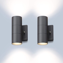 LMP Modern Outdoor Wall Light in 2 Lights Porch Light Patio Light with Black Aluminum Finish for Decoration,Garage 2Pcak Gray