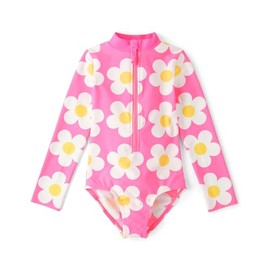 Gymboree,Girls,and Toddler Long Sleeve Rashguard One Piece Swimsuit,Pink Daisy,6