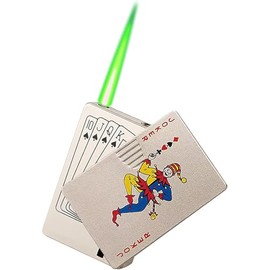 Jet Torch Lighter Green Flame Ace of Spades Design Cool Lighters Refillable Butane Windproof Poker Lighter Adjustable Cool Flame for BBQ, Candle, Gift for Men/Women (Without Gas) (Gold Joker)