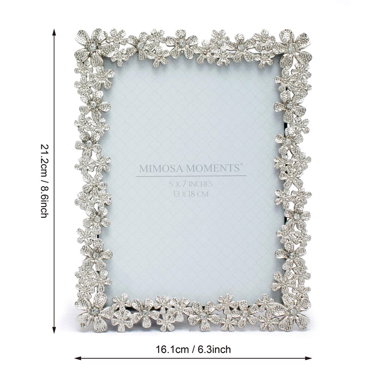MIMOSA MOMENTS Flora Style Metal Picture Frame with Rhinestones Décor