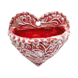 QUINTRA Vintage Heart Shaped Fleshy Resin Flower Pot, Wall Hanging, Fleshy Plate, Green Flowerware, Resin Wall Decoration Flower Pots Plastic 30 cm (Red, One Size)