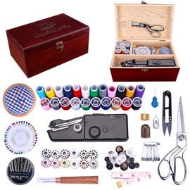 Handheld Sewing Machine, with Elegant Wooden Sewing Box and 153-Piece Sewing Kit, Mini Portable Cordless Hand held Sewing Device, Perfect for Adults, Beginners, and Quick Home Repairs