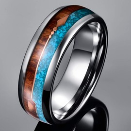 Vakki 8 mm Men's Tungsten Ring Turquoise and Hawaiian Koa Wood Inlay Tungsten Carbide Rings with Rose Gold Arrow Comfort Fit 54 to 67 (17.2-21.3), Tungsten Carbide Tungsten Carbide Turquoise Hawaiian