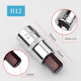 2PCS Juttzzei Hex Bit Socket, 1/2" Drive x H12 (12mm) Allen Key Socket, Premium S2 Alloy Steel 12mm Hex Bit with 1.89" Length for Torque Wrench, Ratchet Wrench, Impact Power Drills