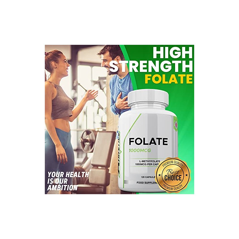 Folate 1000mcg (L-Methylfolate) 120 Capsules, 5-MTHF Active Form of Folic