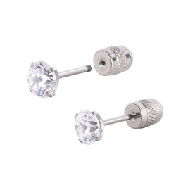 JMFENFA G23 Titanium Screw Back Cubic Zirconia Stud Earrings for Sensitive Ears Round Heart Square Princess Cut CZ Stud Earrings for Women, 3 mm, Titanium, Cubic Zirconia