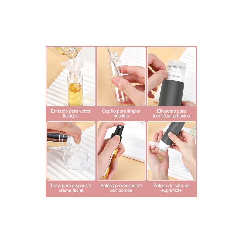 Juego de 17 Kit de Viaje Aseo Personal Mujer, Botellas