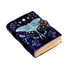 Blank Sepellbook of Shadows Journal with Vintage Clasp Lock - Luna Moths and Morpho Butterfly Printed Diary 200 Pages Leather Sketchbook, Witchcraft Supplies, Best Gift for Men & Women