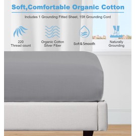 Grounding Fitted Sheet Kit, Deep Pocket Fitted Sheet, Organic Cotton&Silver Fiber, Conductive Bed Cover for Sleeping, Earth Connected Bedding (Twin XL)