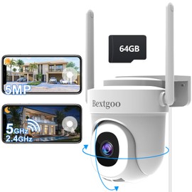 Bextgoo 5MP WiFi Outdoor Security Camera with 32GB TF Card 2.4GHz/5GHz WiFi 360° Camera Auto Tracking 24/7 Recording Human Detection Color Night Vision