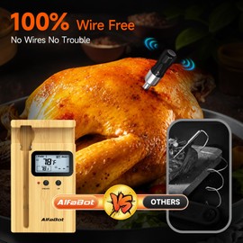 AlfaBot K2 Meat Thermometer Smart Wireless 160 m Bluetooth Grill Thermometer, Meat Thermometer Roasting Thermometer for Oven Grill Smoker Rotisserie Airfryer, App Control