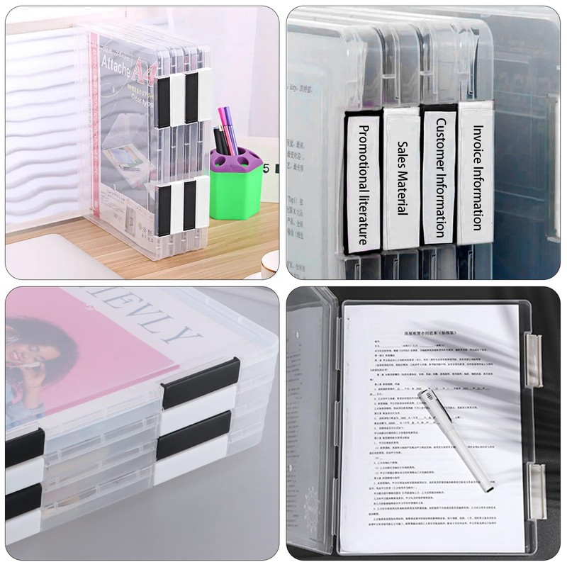 volumoon Pack of 4 A4 Document Box, Plastic Box with