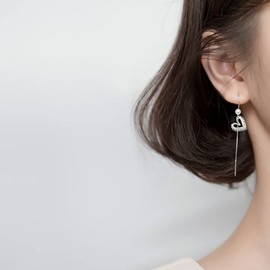 SLUYNZ Sterling Silver Heart Dangle Earrings for Women Teens Pearl Threader Earrings Long Tassel (A-Silver)