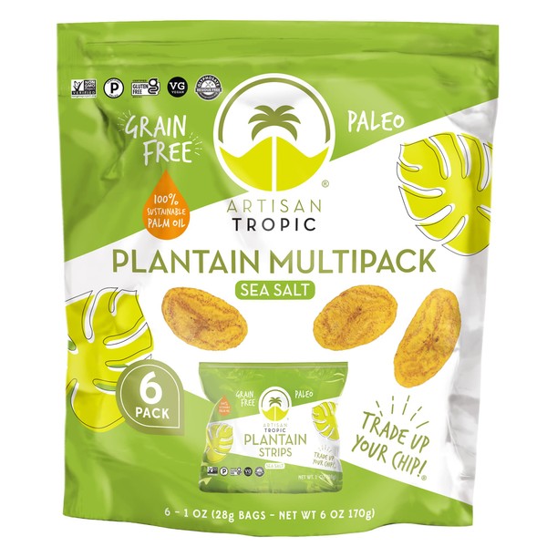 RTISAN TROPIC Plantain Strips Sea Salt - 6 Pack, 1oz - Vegan, Paleo, Gluten Free Chips - Individual Bags Healthy Snacks for School, Gym, Kids – Whole 30 Approved Foods Baked Banana Chips