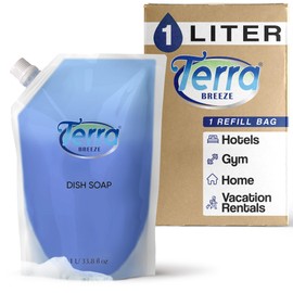 Terra Breeze Dish Soap Refill Bag | Non-Toxic, Gentle on Skin | Eco-Friendly Dishwashing Solution for Home Kitchens, Restaurants, and Vacation Rentals | 1 Liter Refill For Small Dispensers