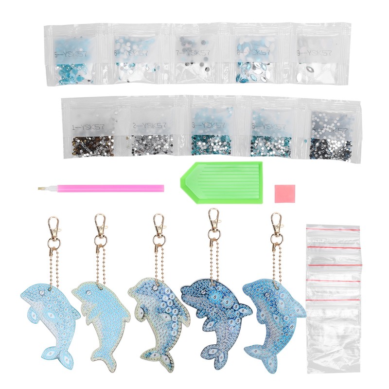 5Pcs Dolphin Diamond Painting Keychain DIY 5D Cartoon Pendant Stylish